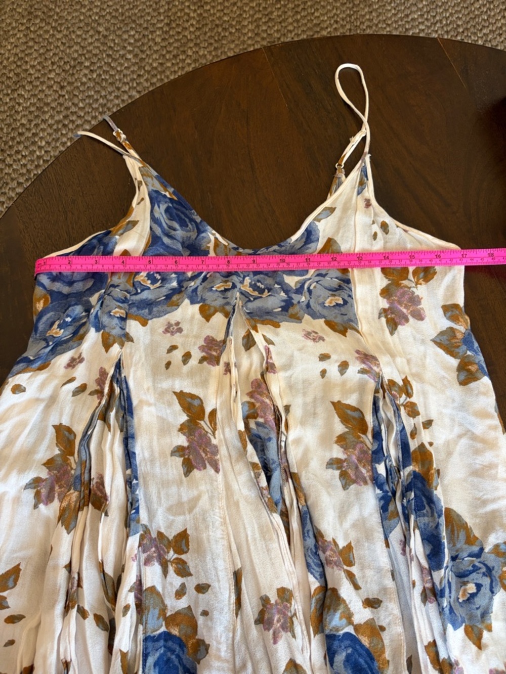 Intimately by Free People Spaghetti Dress with Blue & Brown Blooms Size Medium - Picture 5 of 6